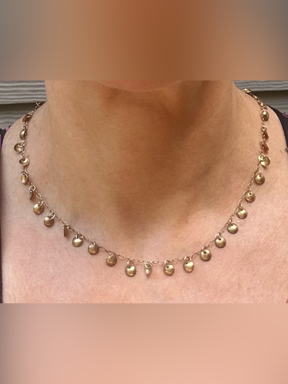 NWOT Artisan Delicate Brass Disc Dangle Charm Necklace